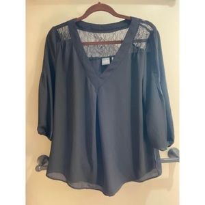 New York and Company - Black Blouse with lace  back - 3/4 length sleeve - Medium